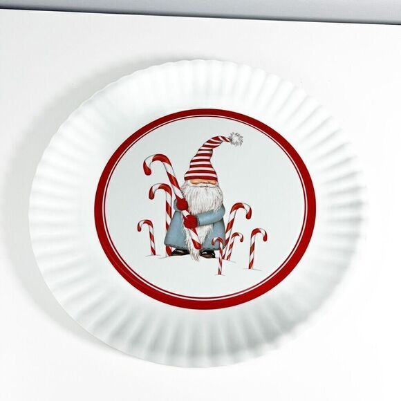Melamine Gnome And Candy Cane Serving Plate Platter 16” NEW - Picture 1 of 7